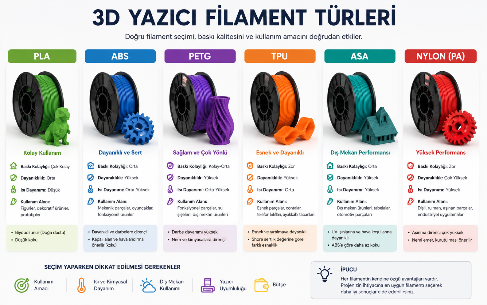 3D Yazıcı Filamentleri ve Türleri: Hangi Filament Hangi İş İçin?