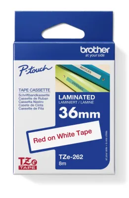 Brother TZe-262 36mm Beyaz Üzerine Kırmızı Etiket Şeridi - 1