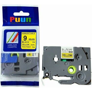 Brother TZe-FX621 9mm Sarı Üzerine Siyah Esnek Laminasyonlu Etiket Şeridi - 1