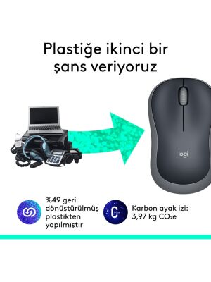 Logitech M185 USB Alıcılı Kompakt Kablosuz Mouse 910-002235 Siyah-Gri - 4