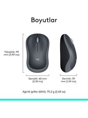Logitech M185 USB Alıcılı Kompakt Kablosuz Mouse 910-002235 Siyah-Gri - 7