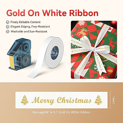 Niimbot 14mm x 5.1m Gold Ribbon + Beyaz Kurdele (B18/N1) - 2